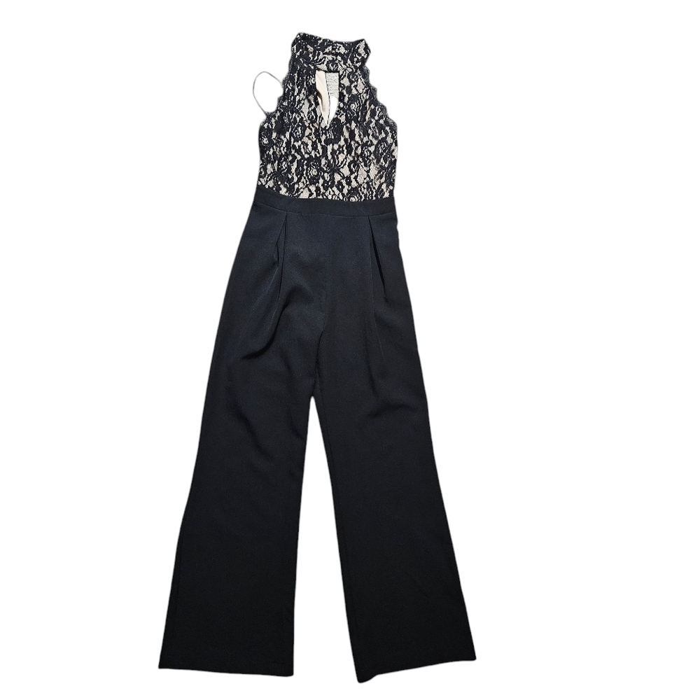 Francesca's Collections Black Lace Jumpsuit Romper Palazzo Wide Leg Size XS